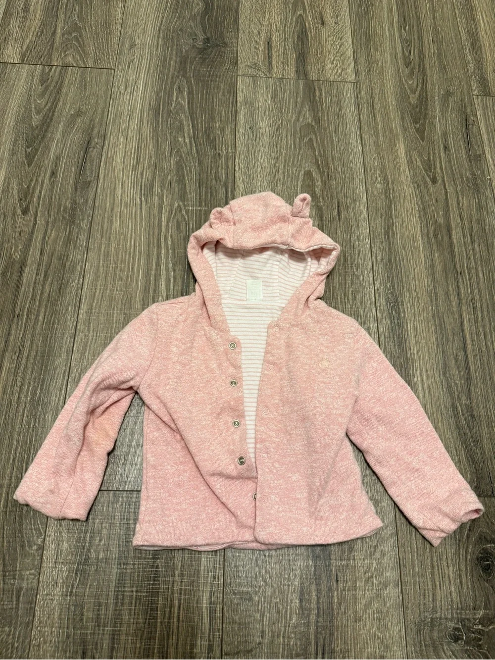Baby GAP Reversible Hooded Cardigan Sweater Pink Bear Ears 12-18 Months Snap